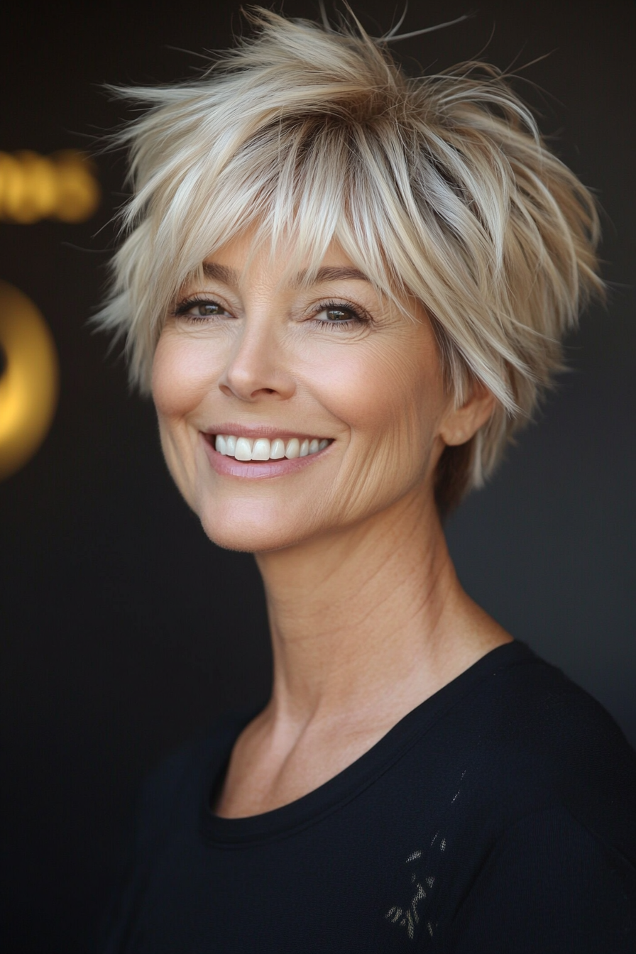 18. Feathered Pixie in Sunlit Blonde (Short Pixie Hairstyles For Women Over 50) - Short Pixie Hairstyles For Women Over 50