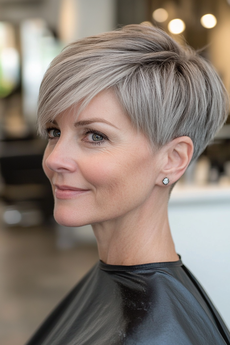 21. Tapered Pixie in Ash Gray (Short Pixie Hairstyles For Women Over 50) - Short Pixie Hairstyles For Women Over 50