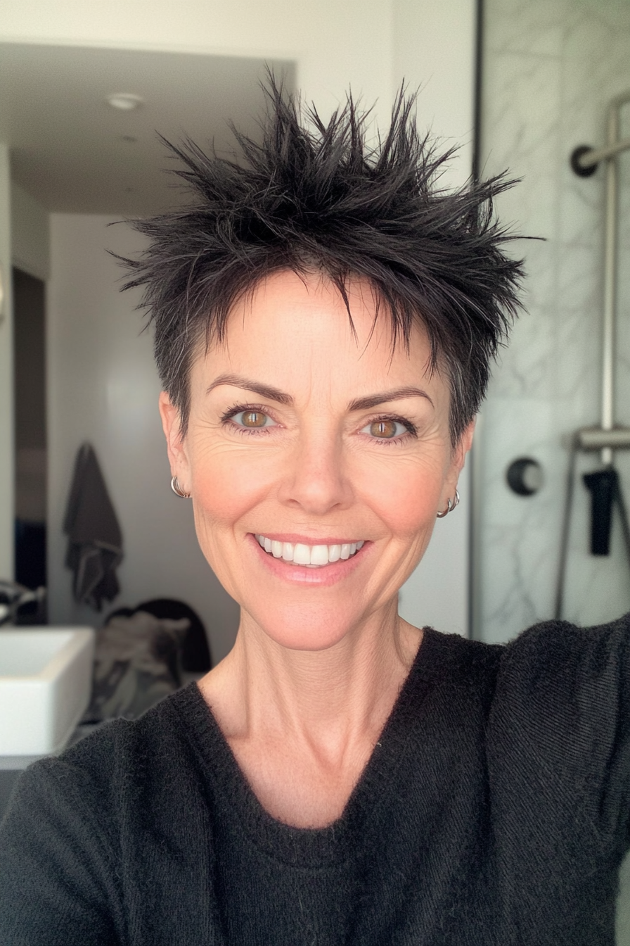 22. Short Spiky Pixie in Neutral Black (Short Pixie Hairstyles For Women Over 50) - Short Pixie Hairstyles For Women Over 50