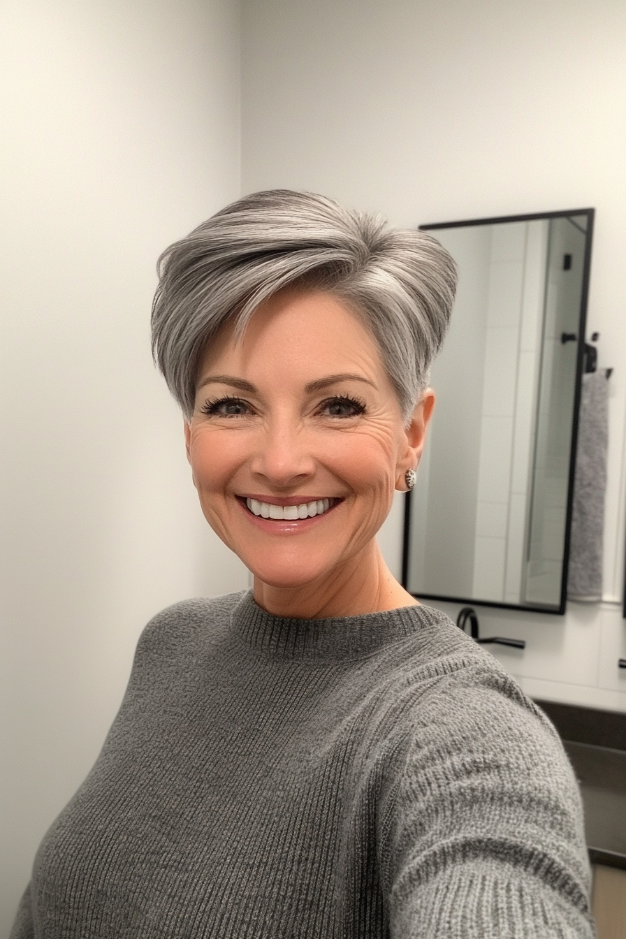 24. Sculpted Pixie in Charcoal Gray (Short Pixie Hairstyles For Women Over 50) - Short Pixie Hairstyles For Women Over 50