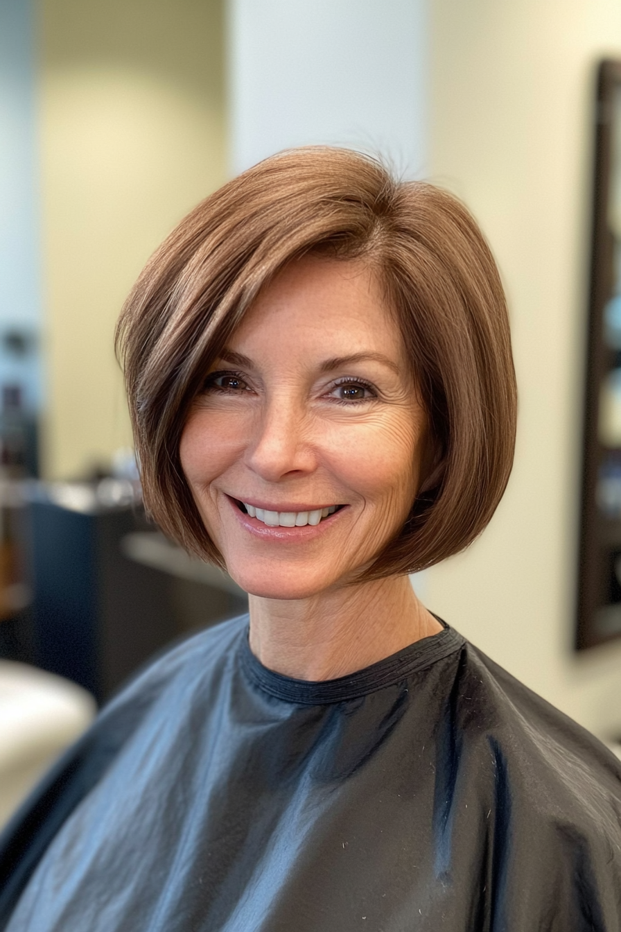 1. Elegant Chin-Length Bob in Soft Chestnut Brown (Hairstyles For Older Women With Fine Hair) - Hairstyles For Older Women With Fine Hair