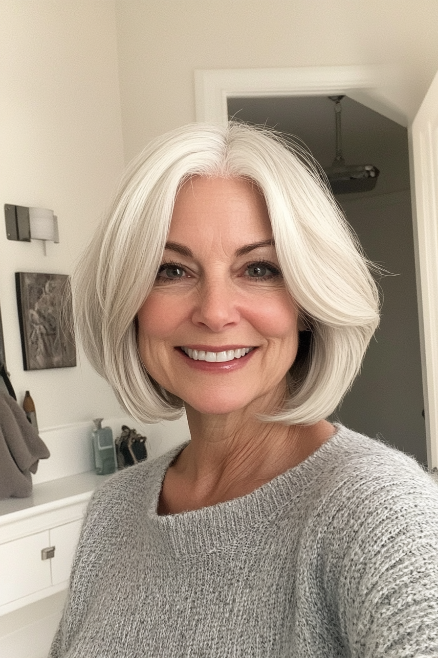 5. Rounded Bob with Tapered Ends in Snow White (Hairstyles For Older Women With Fine Hair) - Hairstyles For Older Women With Fine Hair