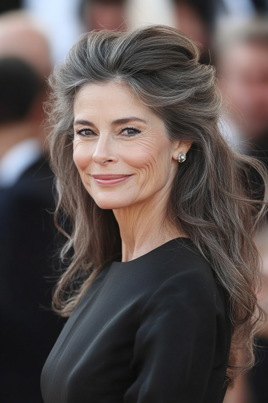 6. Half-Up Twist in Soft Mocha Brown (Hairstyles For Older Women With Fine Hair) - Hairstyles For Older Women With Fine Hair
