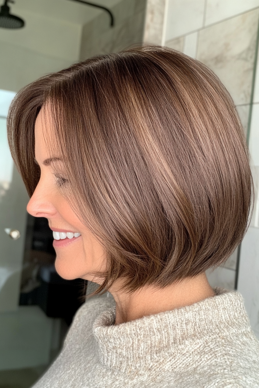 11. Face-Framing Bob in Cocoa Brown (Hairstyles For Older Women With Fine Hair) - Hairstyles For Older Women With Fine Hair