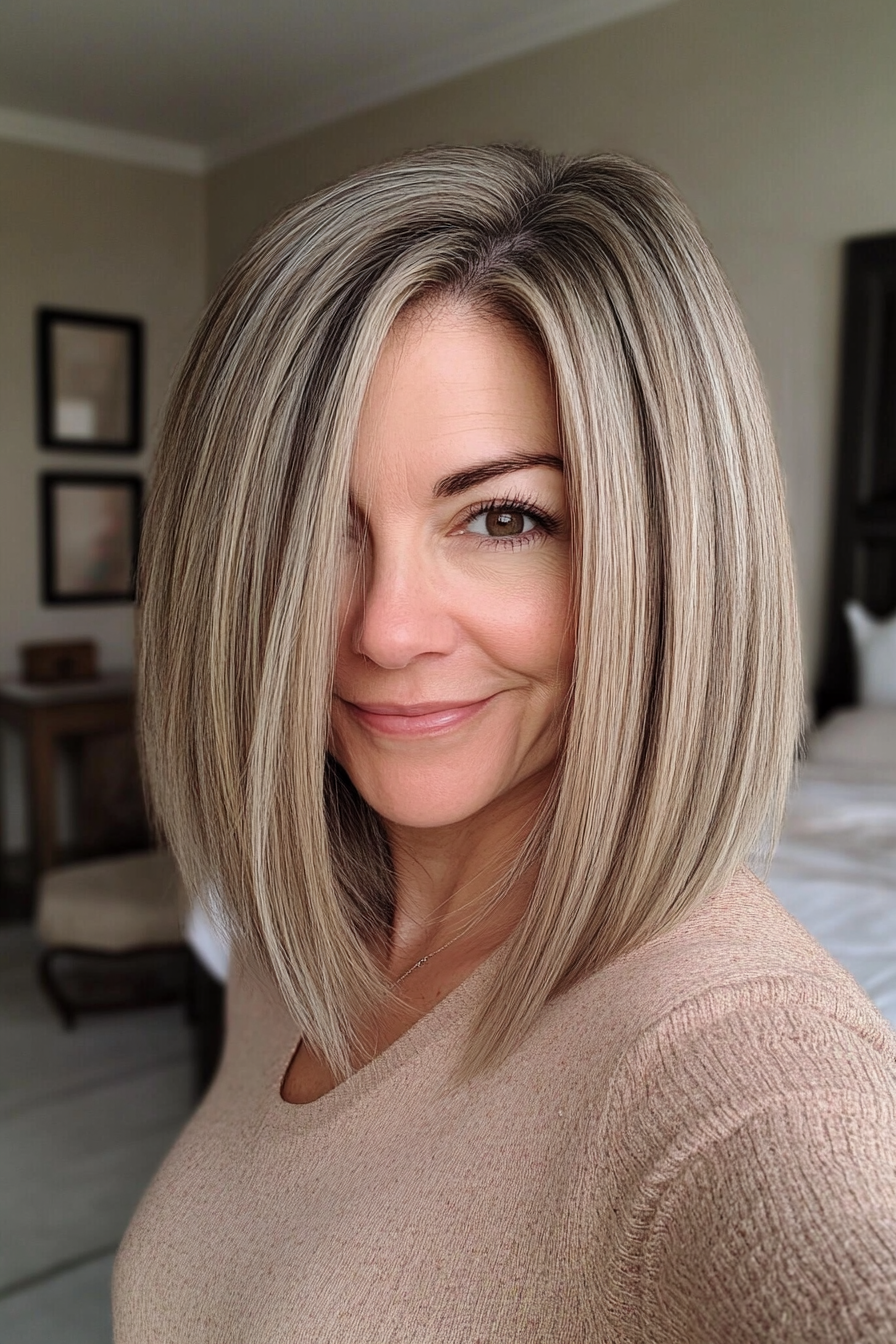 13. Tucked-In Lob in Golden Ash Brown (Hairstyles For Older Women With Fine Hair) - Hairstyles For Older Women With Fine Hair