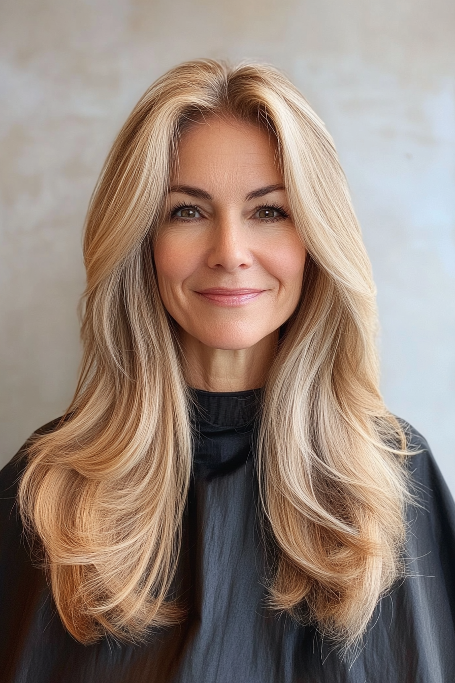 14. Layered Long Cut with Wispy Ends in Warm Beige Blonde (Hairstyles For Older Women With Fine Hair) - Hairstyles For Older Women With Fine Hair