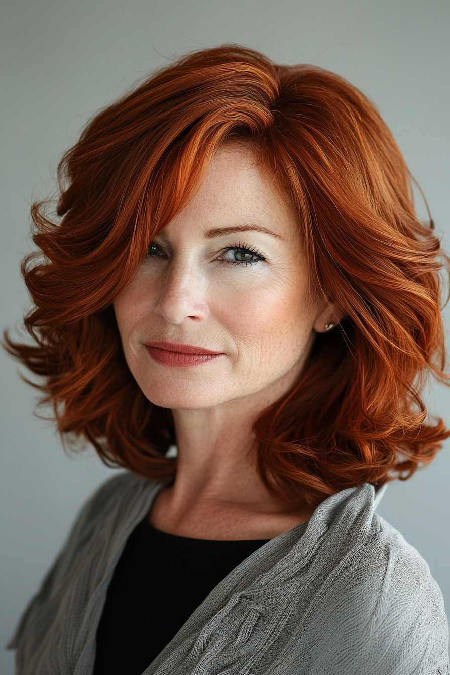 15. Textured Shoulder-Length Cut in Subtle Auburn (Hairstyles For Older Women With Fine Hair) - Hairstyles For Older Women With Fine Hair