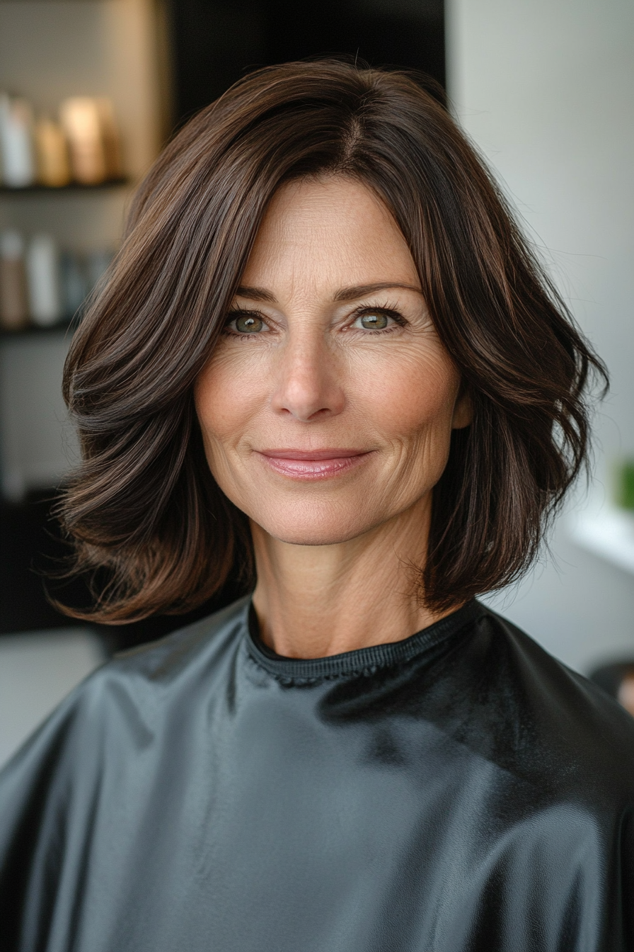 17. Angled Shoulder-Length Cut in Deep Espresso Brown (Hairstyles For Older Women With Fine Hair) - Hairstyles For Older Women With Fine Hair