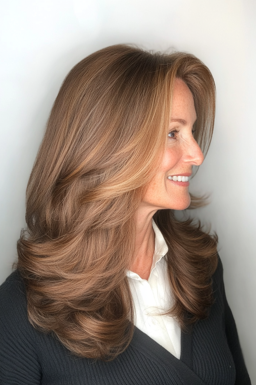 18. Long Hair with Light Layers in Chestnut Ombre (Hairstyles For Older Women With Fine Hair) - Hairstyles For Older Women With Fine Hair