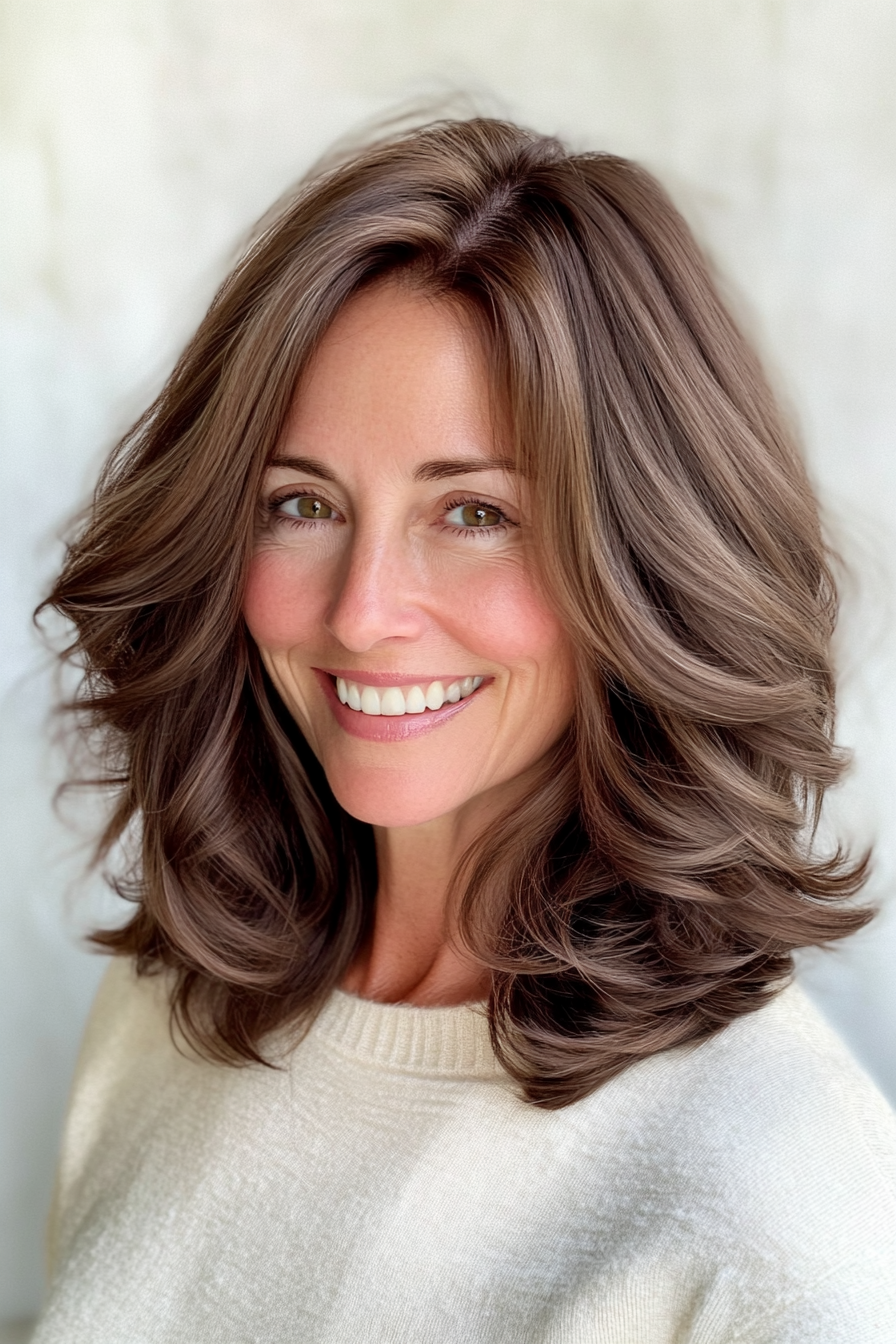 21. Flowing Shoulder-Length Hair in Milk Chocolate Brown (Hairstyles For Older Women With Fine Hair) - Hairstyles For Older Women With Fine Hair