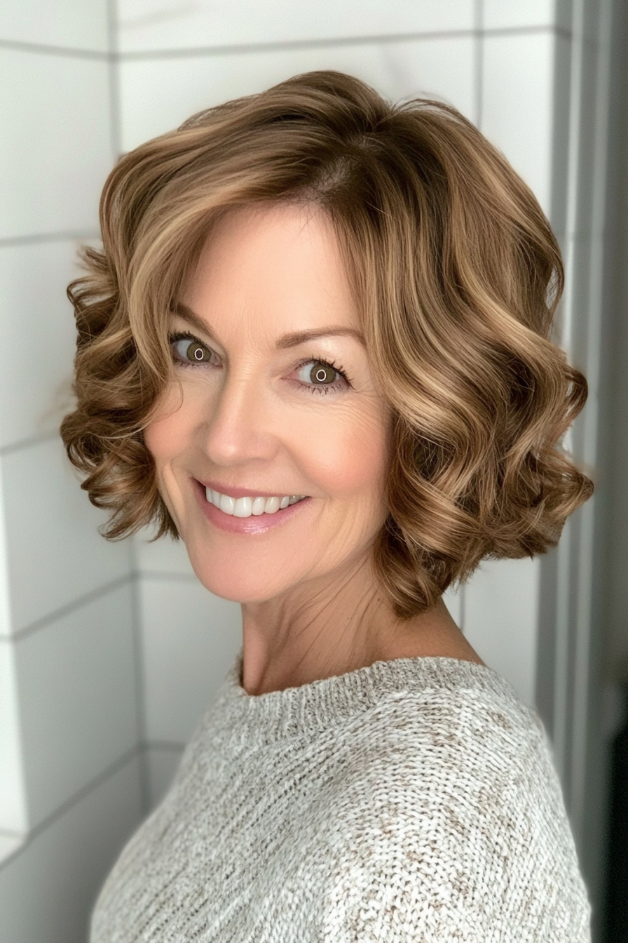 26. Short Bob with Inward Curls in Soft Caramel Brown (Hairstyles For Older Women With Fine Hair) - Hairstyles For Older Women With Fine Hair