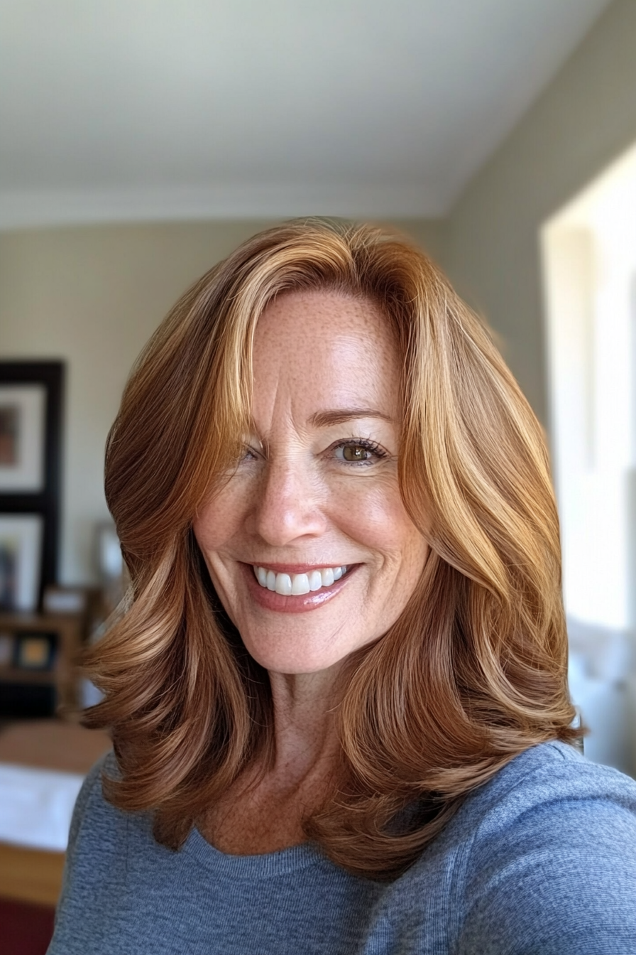 27. Medium-Length Hair with a Subtle Flip in Warm Chestnut (Hairstyles For Older Women With Fine Hair) - Hairstyles For Older Women With Fine Hair