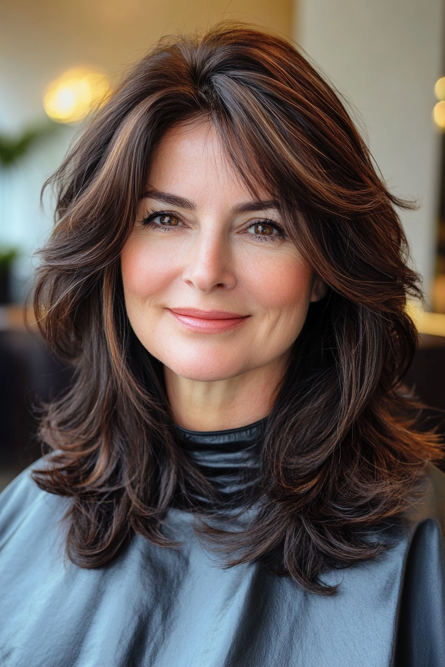 3. Textured Shag with Dark Brunette Base (Medium Length Hairstyles For Women Over 40) - Medium Length Hairstyles For Women Over 40