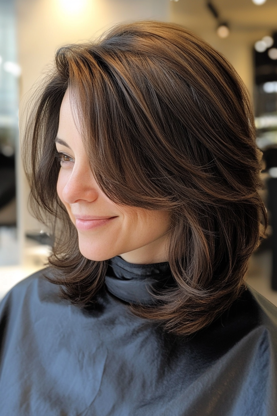 9. Face-Framing Layers with Dark Espresso (Medium Length Hairstyles For Women Over 40) - Medium Length Hairstyles For Women Over 40