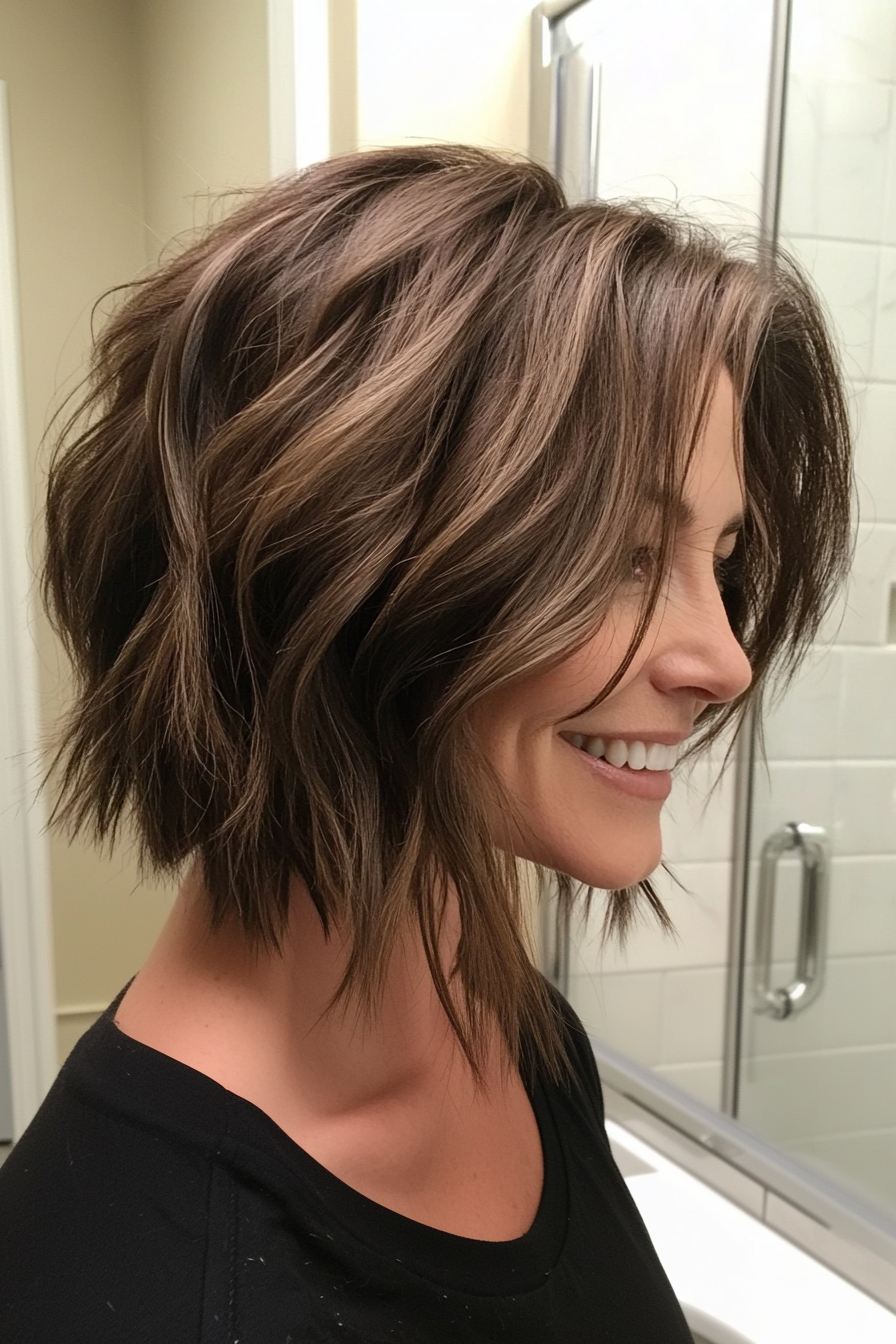 12. Choppy Lob with Cool Dark Brown (Medium Length Hairstyles For Women Over 40) - Medium Length Hairstyles For Women Over 40