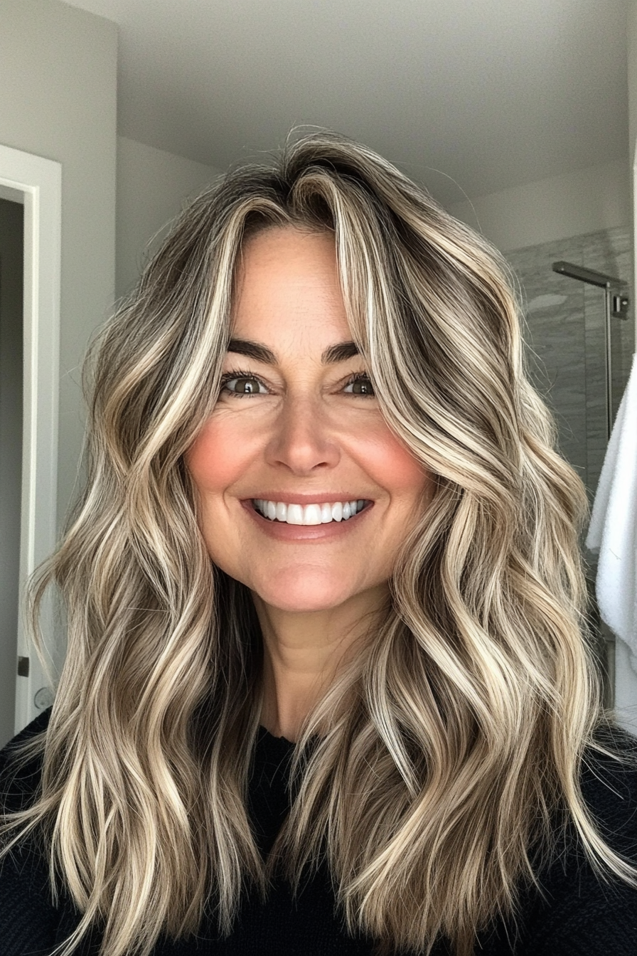 25. Windswept Waves with Dark Ash Blonde (Medium Length Hairstyles For Women Over 40) - Medium Length Hairstyles For Women Over 40