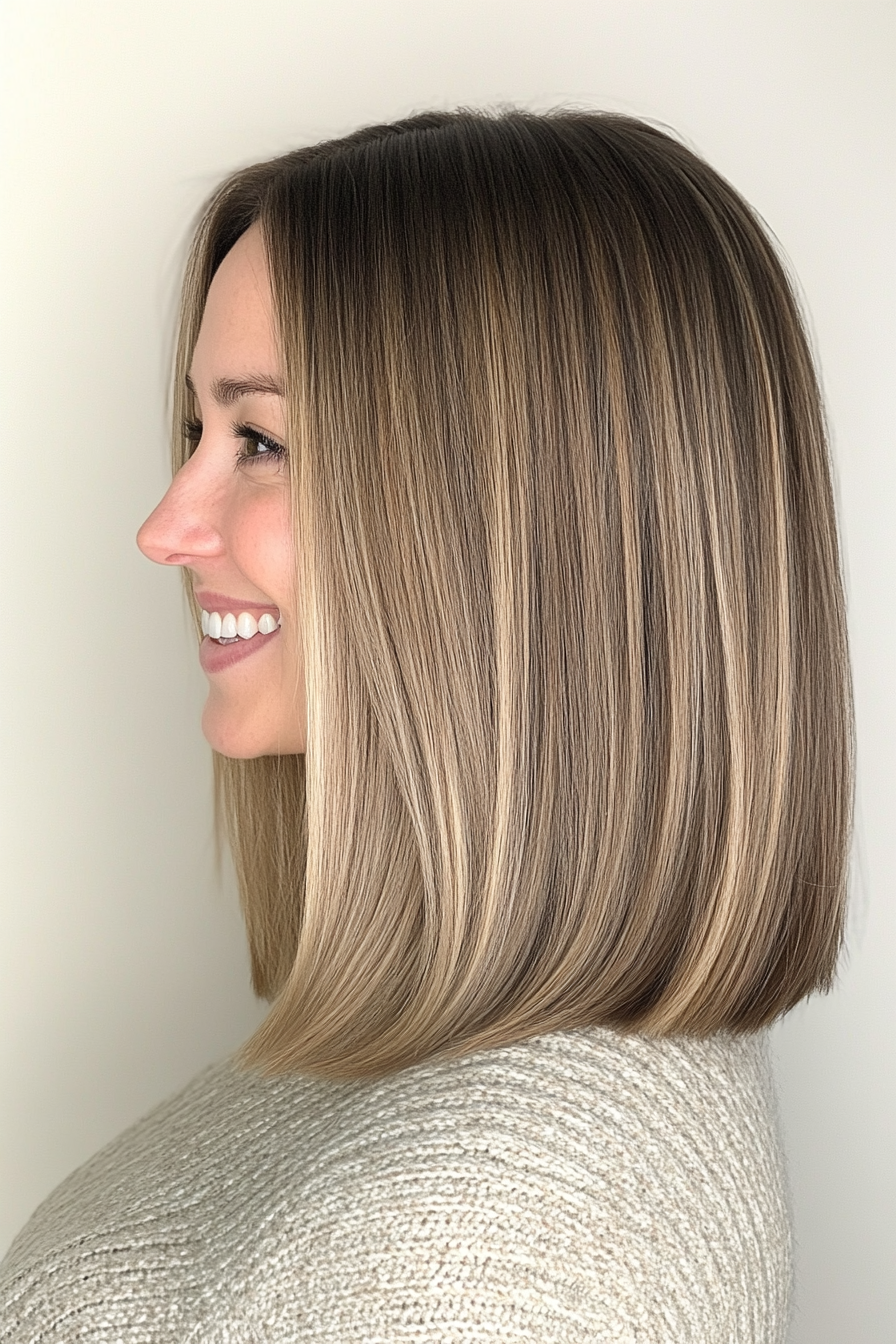 20. Straight Lob with Dark Blonde Blends (Medium Length Hairstyles For Women Over 40) - Medium Length Hairstyles For Women Over 40