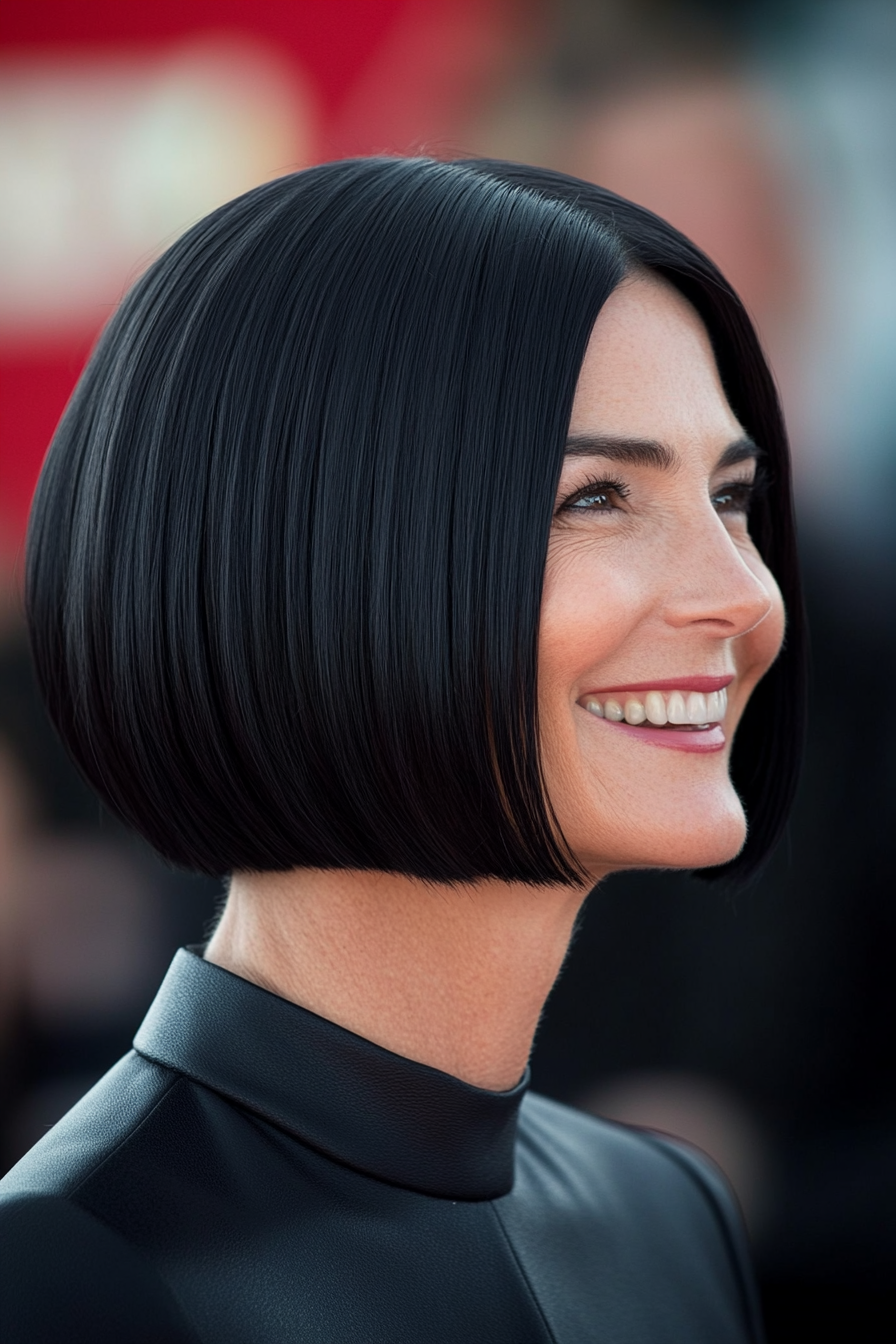 3. Blunt Bob with Jet Black Shine (Bob Hairstyles For Women Over 40) - Bob Hairstyles For Women Over 40
