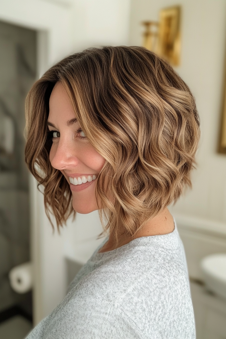 4. Wavy Bob with Honey Brown Accents (Bob Hairstyles For Women Over 40) - Bob Hairstyles For Women Over 40
