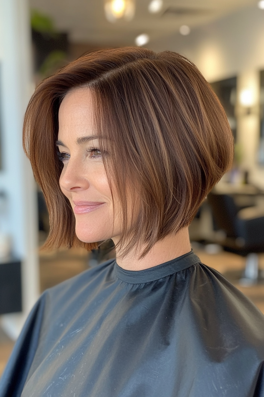 6. Angled Bob with Chestnut Brown Depth (Bob Hairstyles For Women Over 40) - Bob Hairstyles For Women Over 40