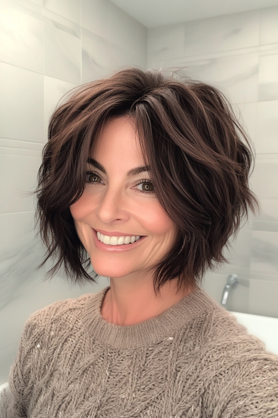 8. Shaggy Bob with Dark Chocolate Undertones (Bob Hairstyles For Women Over 40) - Bob Hairstyles For Women Over 40