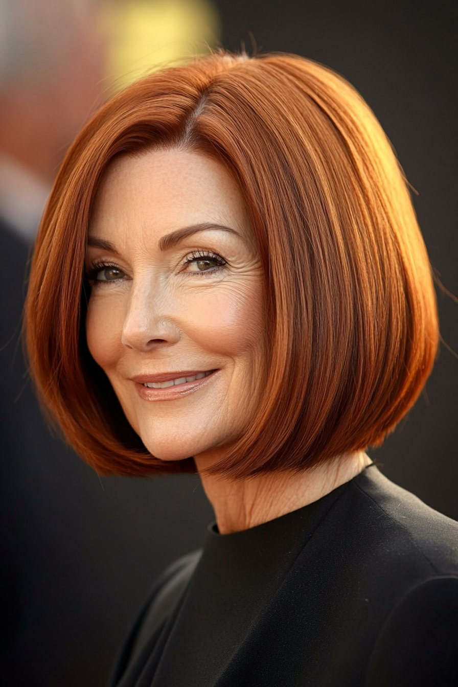 9. Graduated Bob with Warm Auburn (Bob Hairstyles For Women Over 40) - Bob Hairstyles For Women Over 40