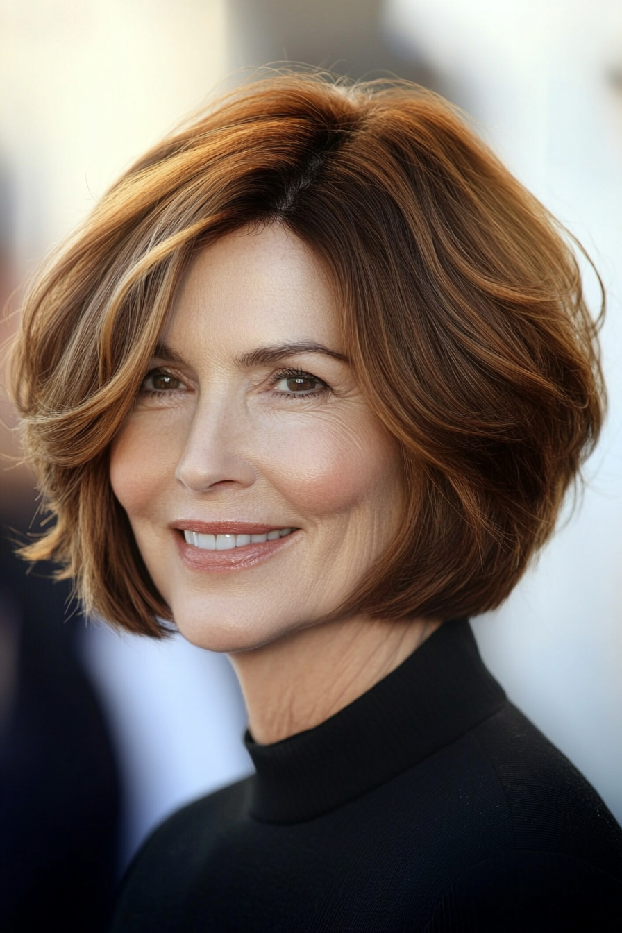 12. Short Bob with Soft Chestnut Ombre (Bob Hairstyles For Women Over 40) - Bob Hairstyles For Women Over 40