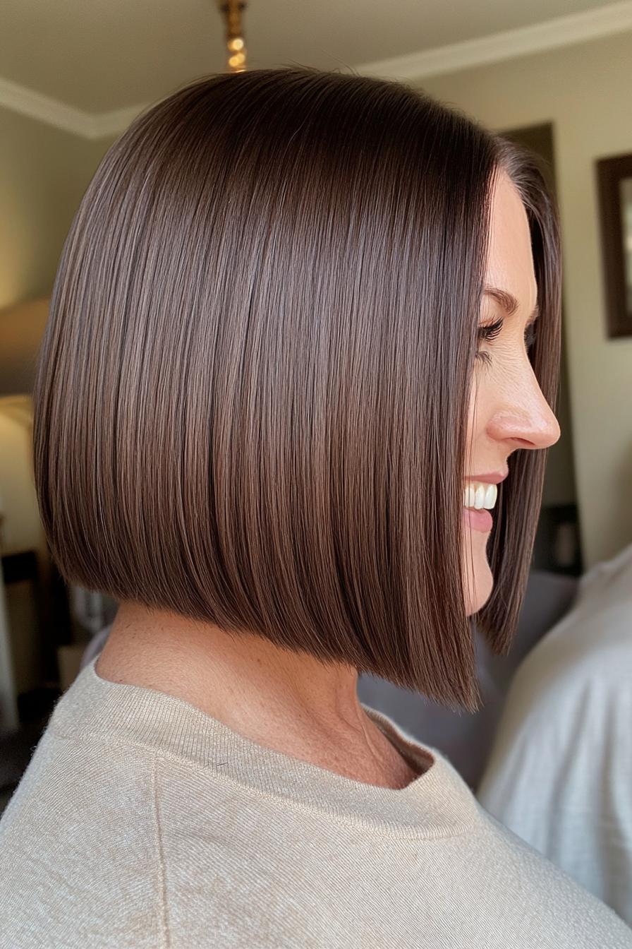 18. Straight Bob with Cool Espresso Shade (Bob Hairstyles For Women Over 40) - Bob Hairstyles For Women Over 40