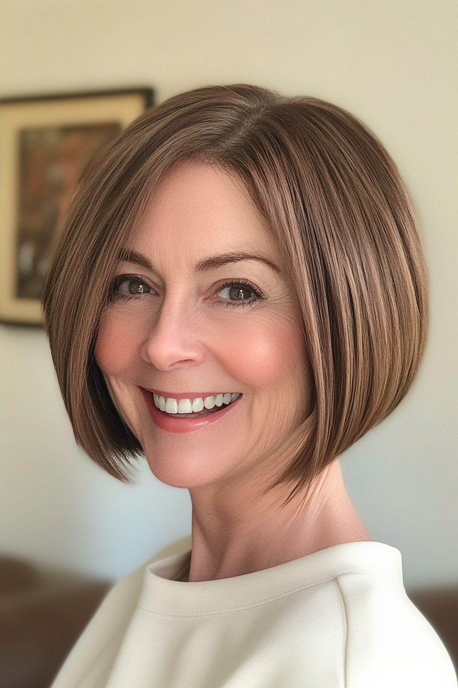 22. A-Line Bob with Natural Brunette (Bob Hairstyles For Women Over 40) - Bob Hairstyles For Women Over 40