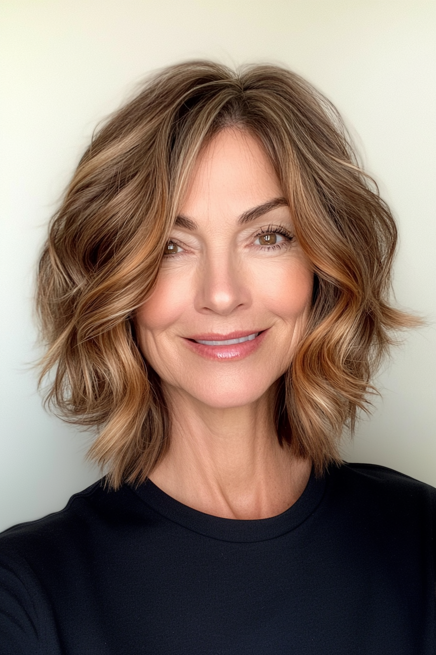 23. Wavy Lob with Toasted Hazelnut Tones (Bob Hairstyles For Women Over 40) - Bob Hairstyles For Women Over 40