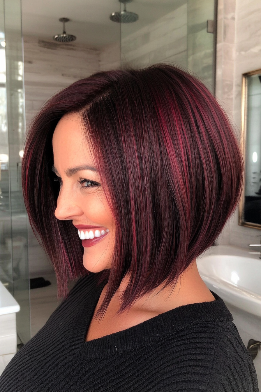 25. Edgy Bob with Deep Burgundy Accents (Bob Hairstyles For Women Over 40) - Bob Hairstyles For Women Over 40