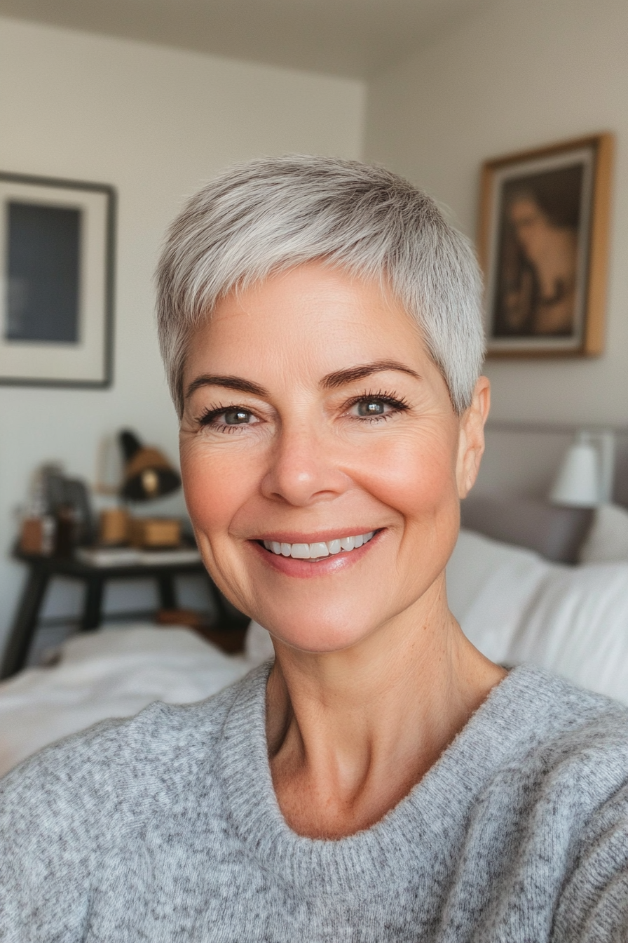 3. Salt-and-Pepper Crop (Short Haircuts For Women Over 60) - Short Haircuts For Women Over 60