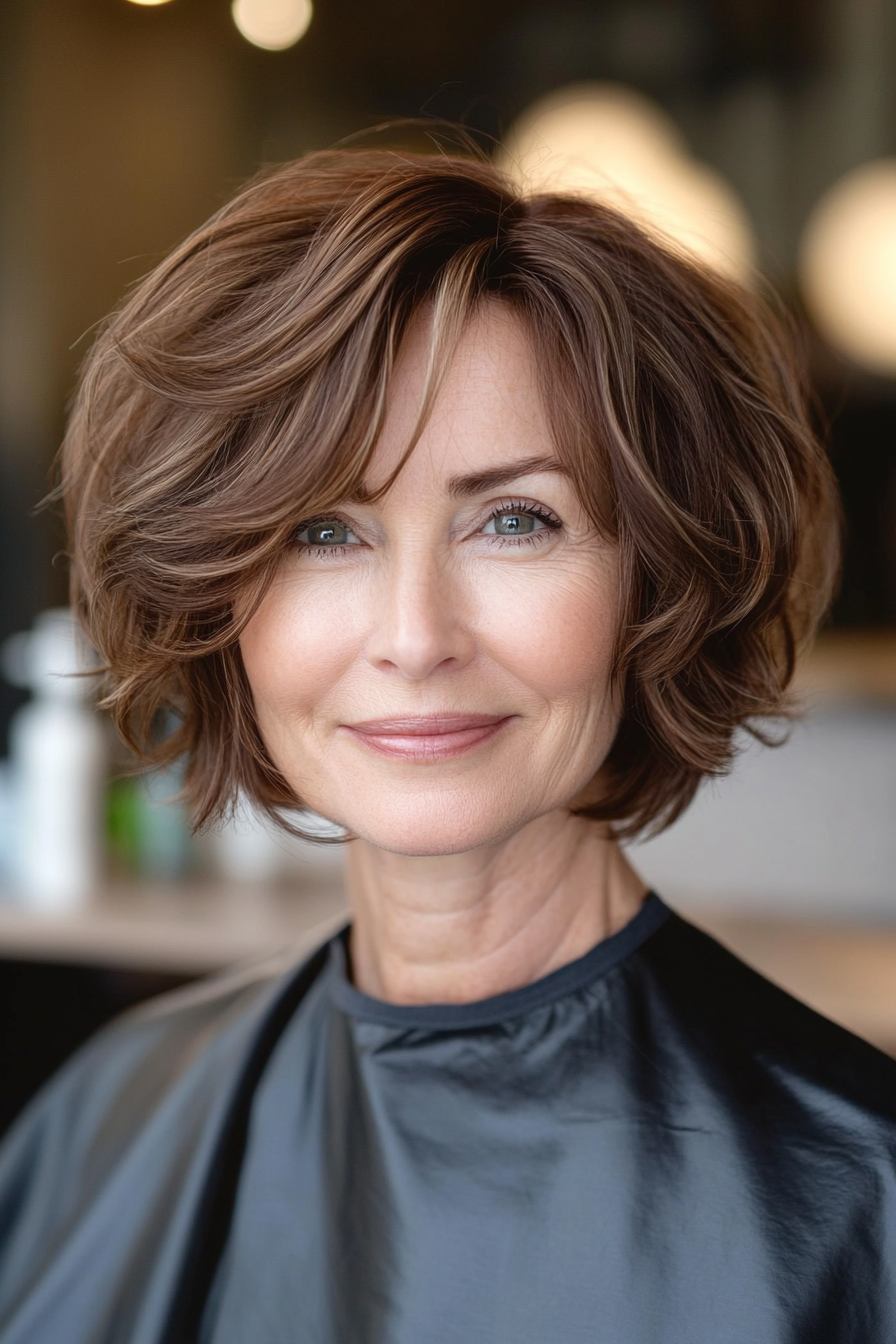 4. Warm Chestnut Textured Bob (Short Haircuts For Women Over 60) - Short Haircuts For Women Over 60