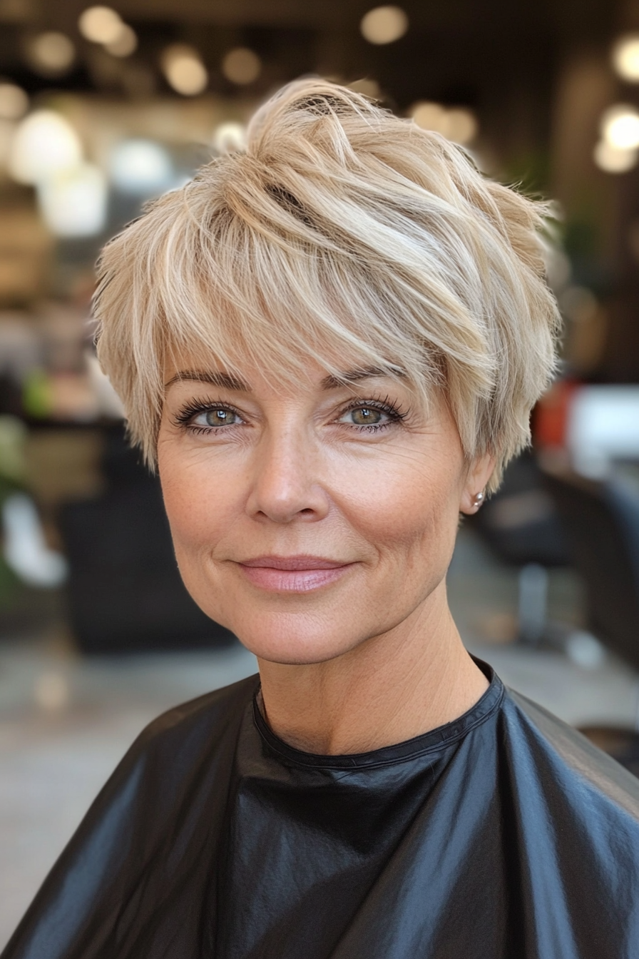 7. Feathered Sandy Blonde Pixie (Short Haircuts For Women Over 60) - Short Haircuts For Women Over 60