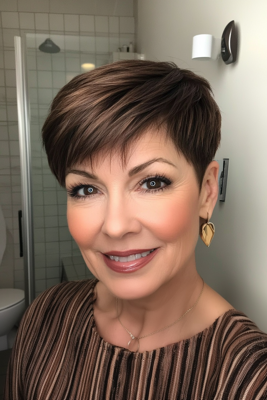 8. Chocolate Brown Undercut Pixie (Short Haircuts For Women Over 60) - Short Haircuts For Women Over 60