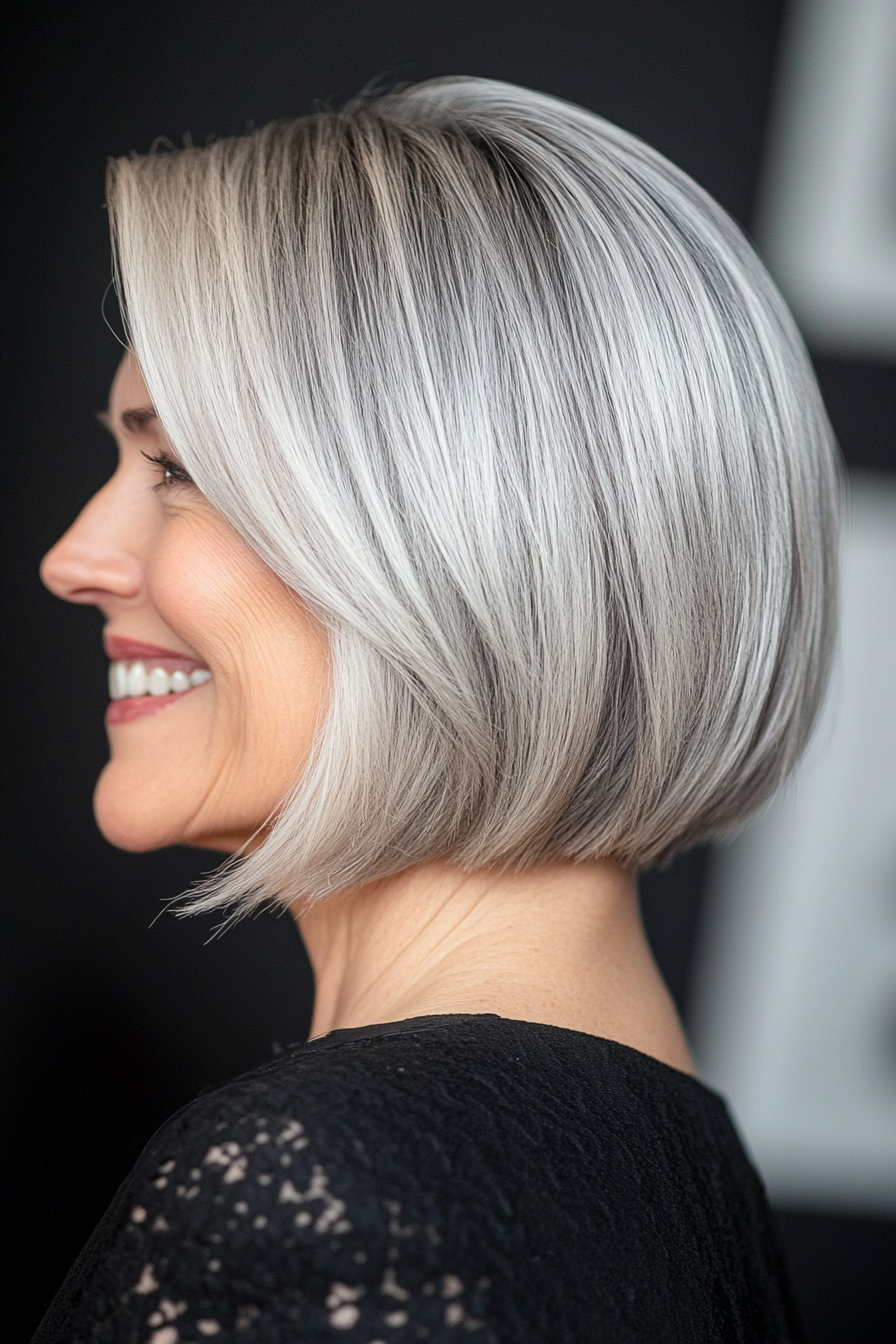 15. Silver Balayage Bob (Short Haircuts For Women Over 60) - Short Haircuts For Women Over 60