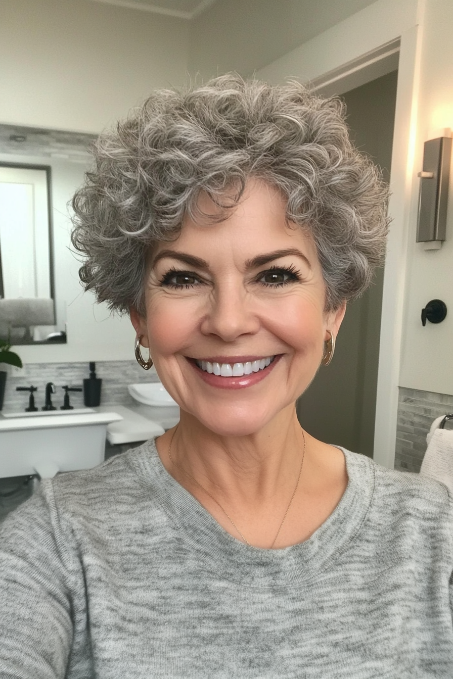 16. Soft Gray Curly Pixie (Short Haircuts For Women Over 60) - Short Haircuts For Women Over 60