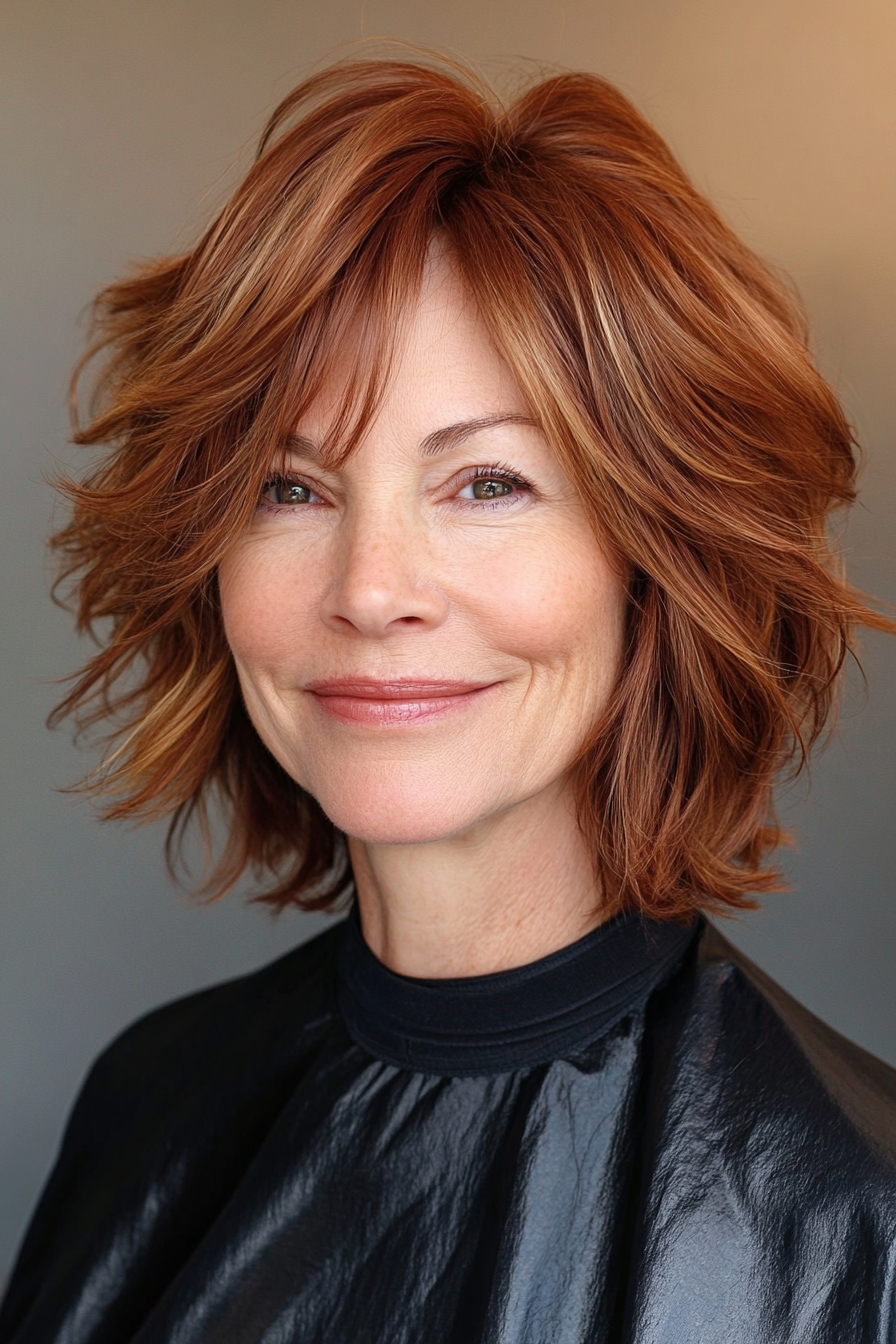 17. Mahogany Layered Shag (Short Haircuts For Women Over 60) - Short Haircuts For Women Over 60