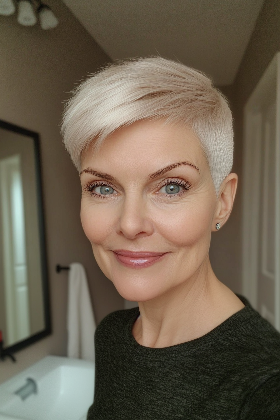 23. Ice Blonde Sleek Pixie (Short Haircuts For Women Over 60) - Short Haircuts For Women Over 60