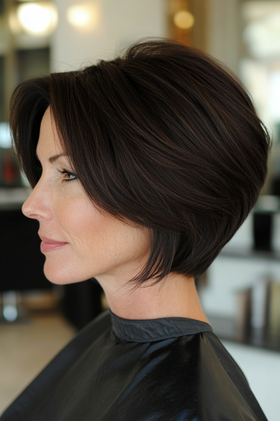 3. Sleek Inverted Bob in Natural Black (Short Layered Bob Hairstyles For Older Women) - Short Layered Bob Hairstyles For Older Women