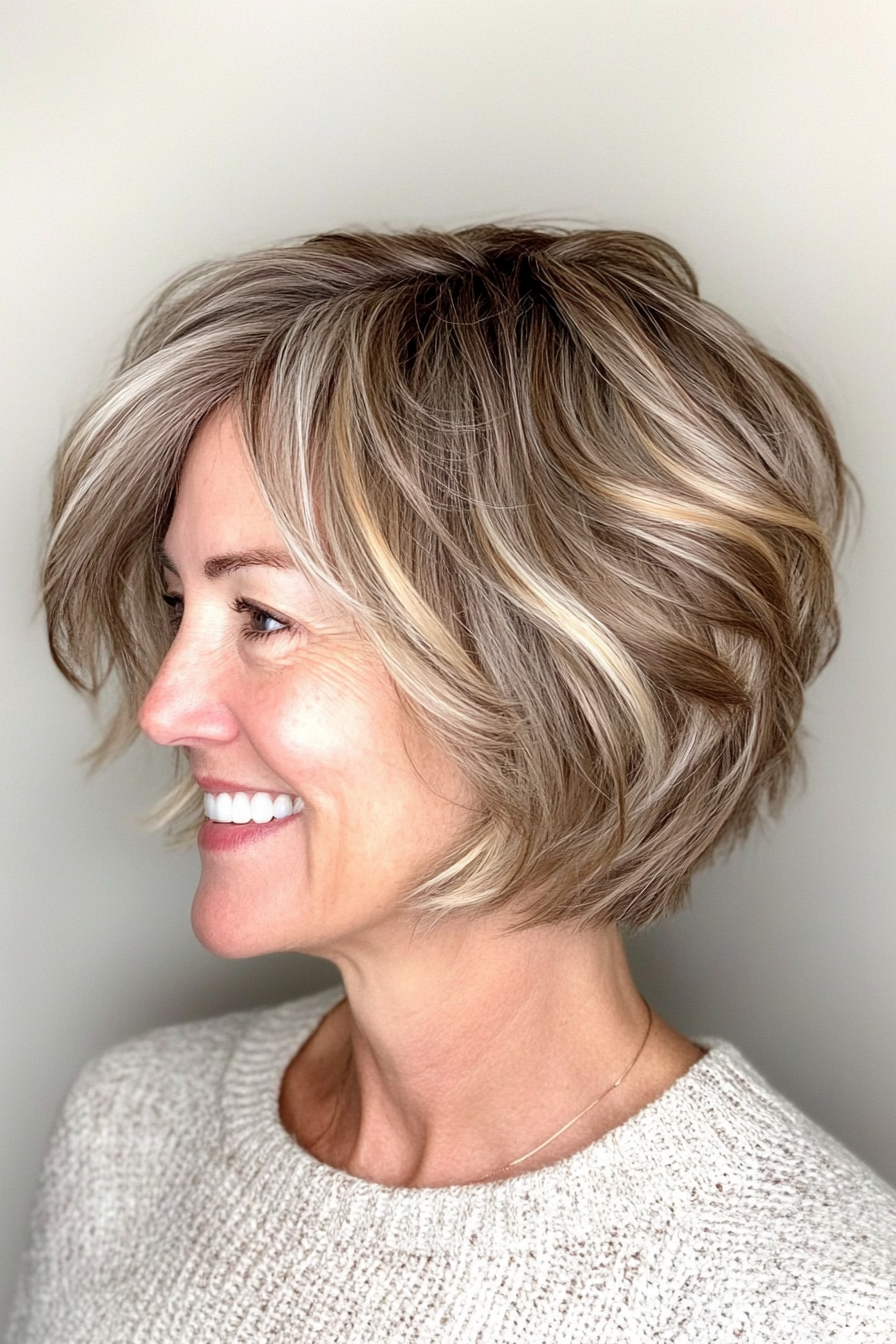 9. Tousled Bob with Sandy Blonde Highlights (Short Layered Bob Hairstyles For Older Women) - Short Layered Bob Hairstyles For Older Women
