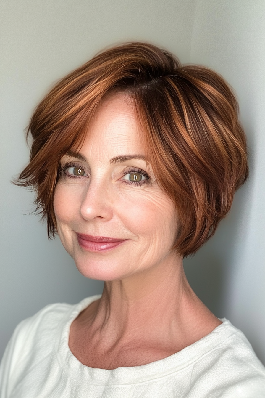 11. Choppy Bob with Auburn Lowlights (Short Layered Bob Hairstyles For Older Women) - Short Layered Bob Hairstyles For Older Women