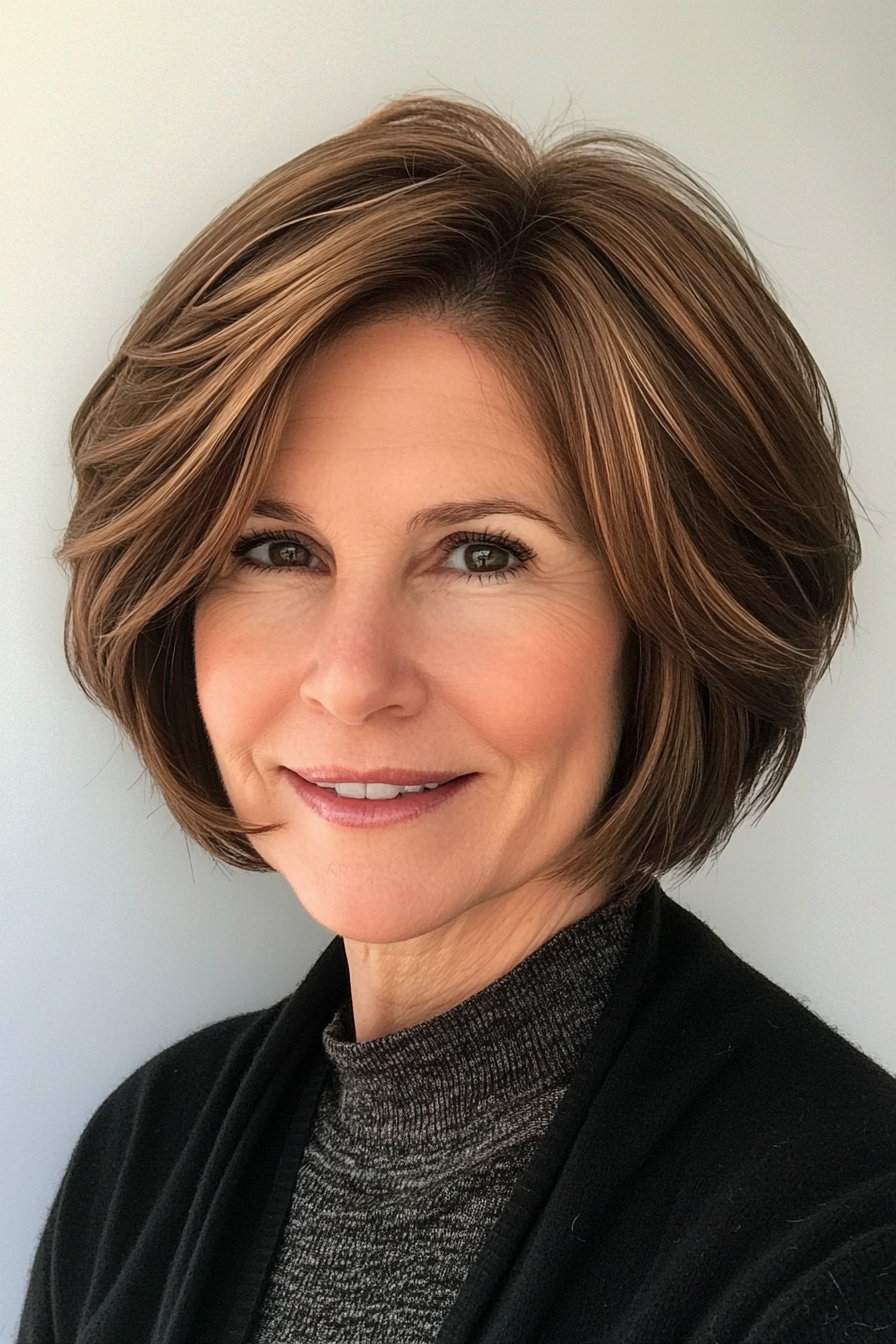 17. Layered Bob with Cinnamon Brown Shades (Short Layered Bob Hairstyles For Older Women) - Short Layered Bob Hairstyles For Older Women