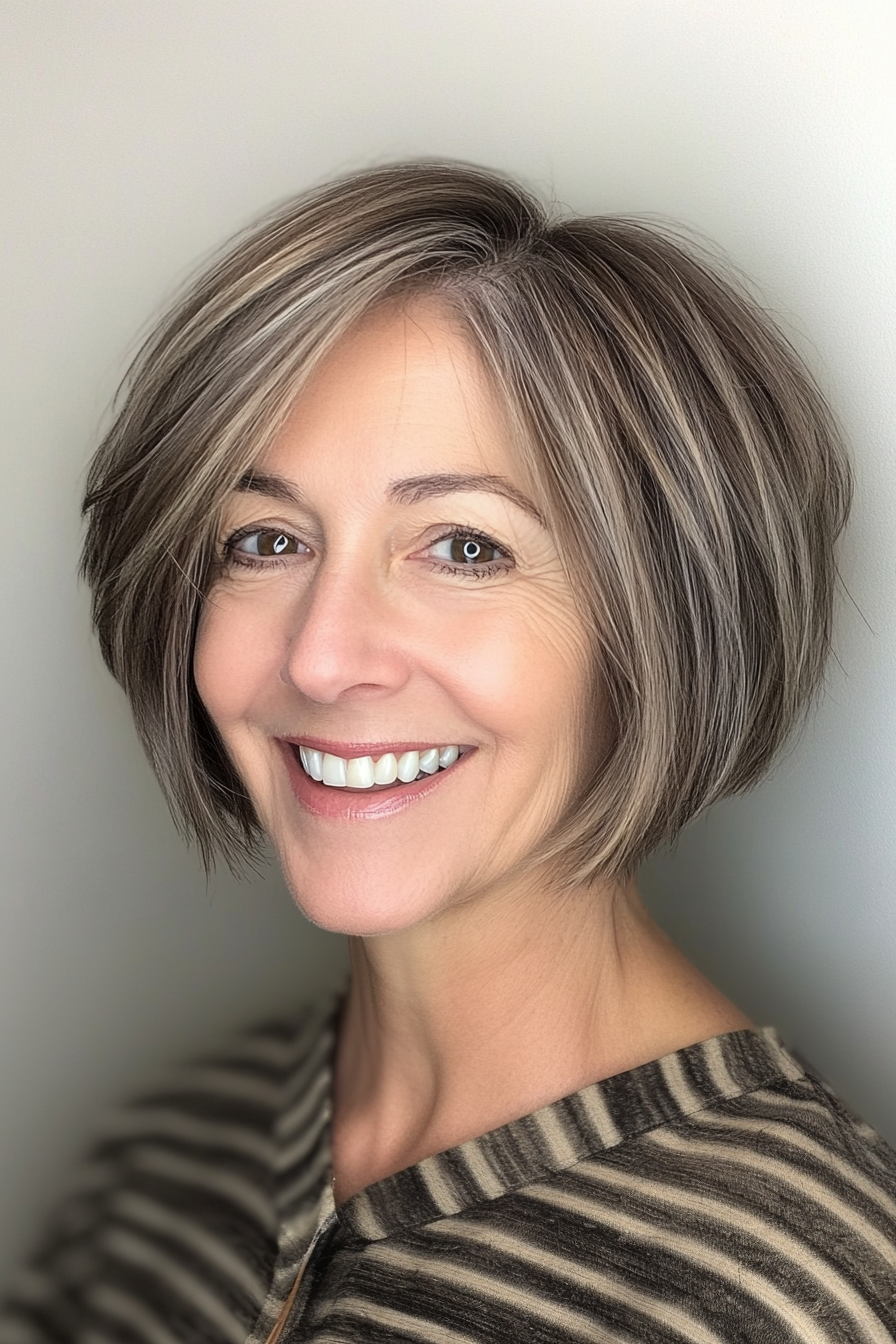 25. Edgy Bob with Bronze Undertones (Short Layered Bob Hairstyles For Older Women) - Short Layered Bob Hairstyles For Older Women