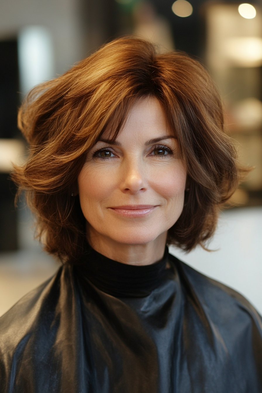 2. Layered Bob in Warm Chestnut (Hairstyles For Older Women With Fine Hair) - Hairstyles For Older Women With Fine Hair