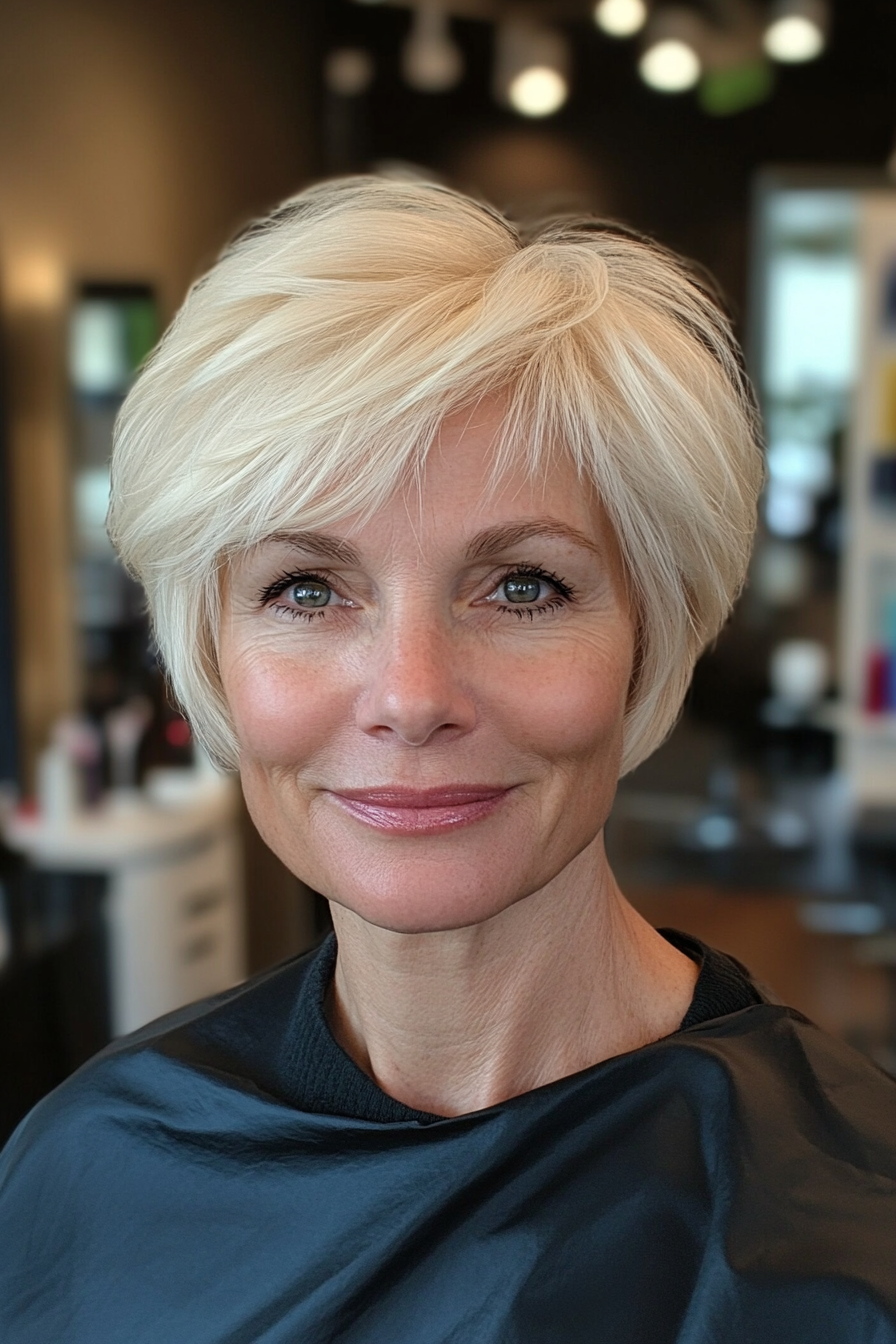 7. Feathered Layers in Platinum Blonde (Hairstyles For Older Women With Fine Hair) - Hairstyles For Older Women With Fine Hair