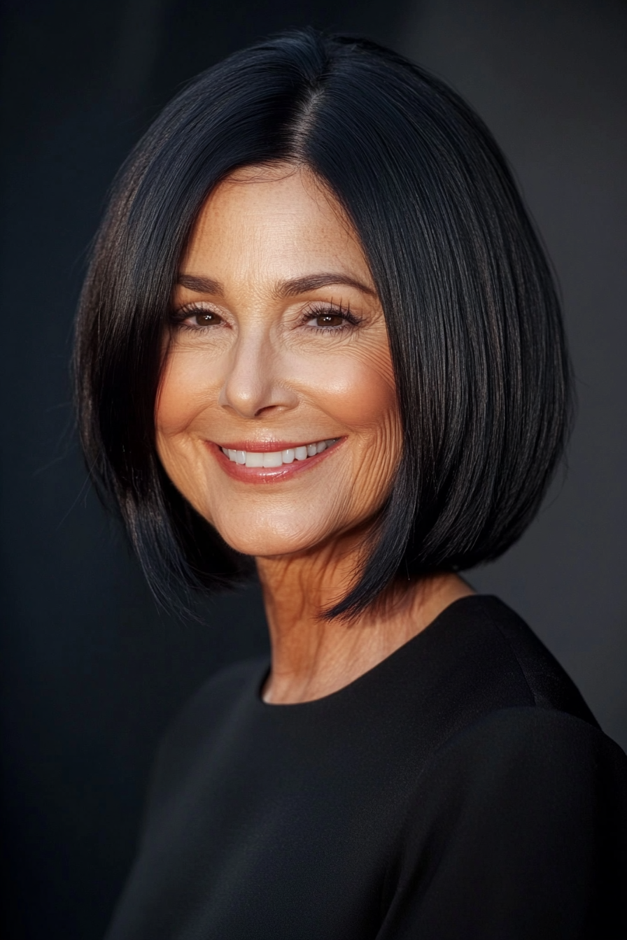 9. Curved Bob in Soft Black (Hairstyles For Older Women With Fine Hair) - Hairstyles For Older Women With Fine Hair