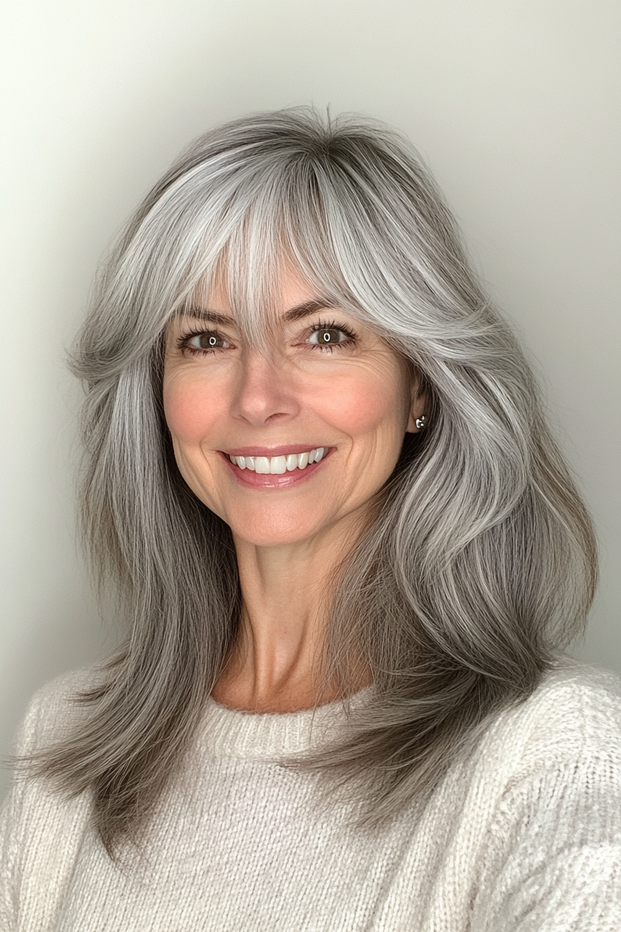 11. Wispy Bangs in Natural Gray (Hairstyles For Older Women With Fine Hair) - Hairstyles For Older Women With Fine Hair