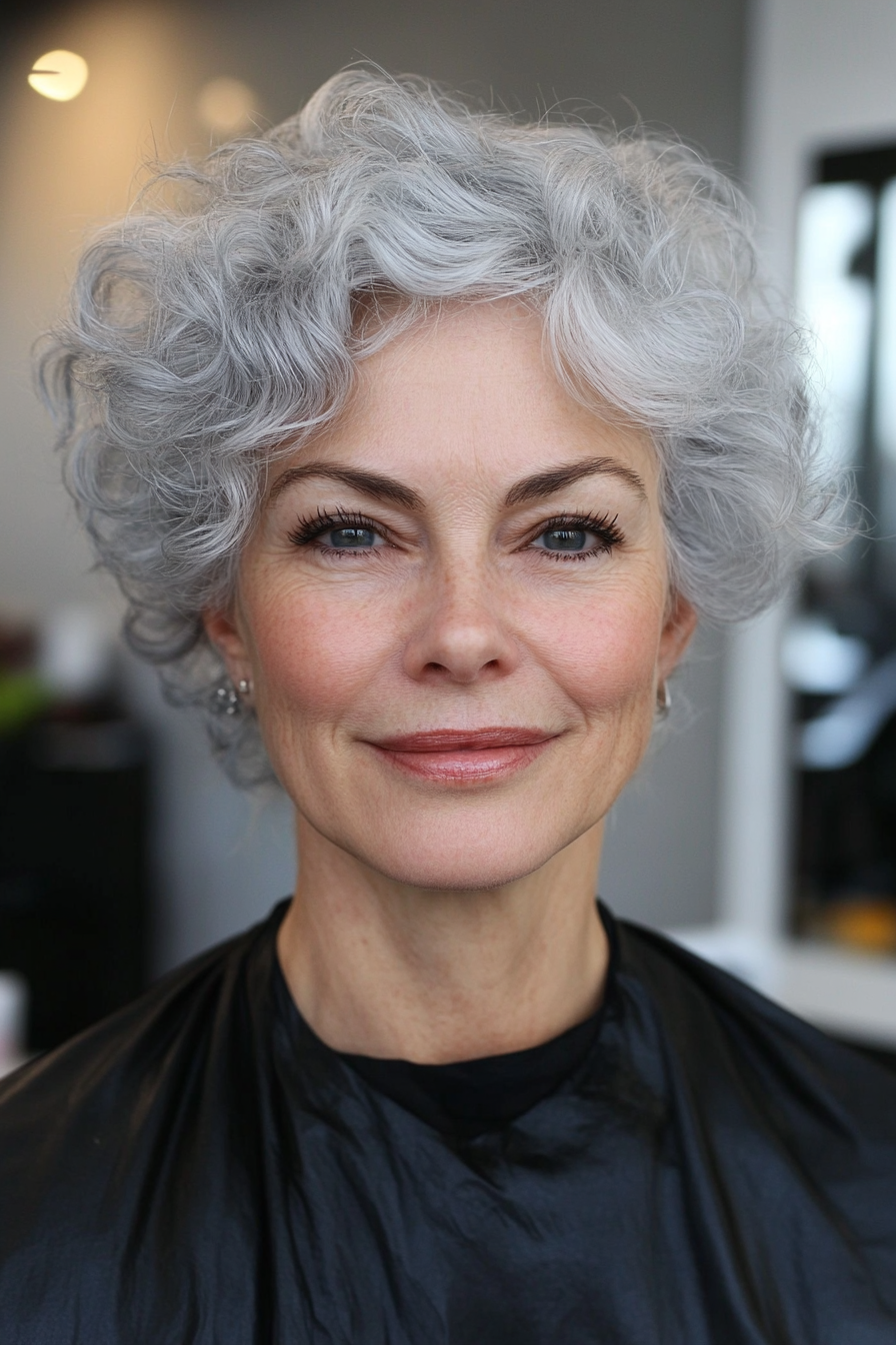 16. Short Curls in Soft Silver (Hairstyles For Older Women With Fine Hair) - Hairstyles For Older Women With Fine Hair