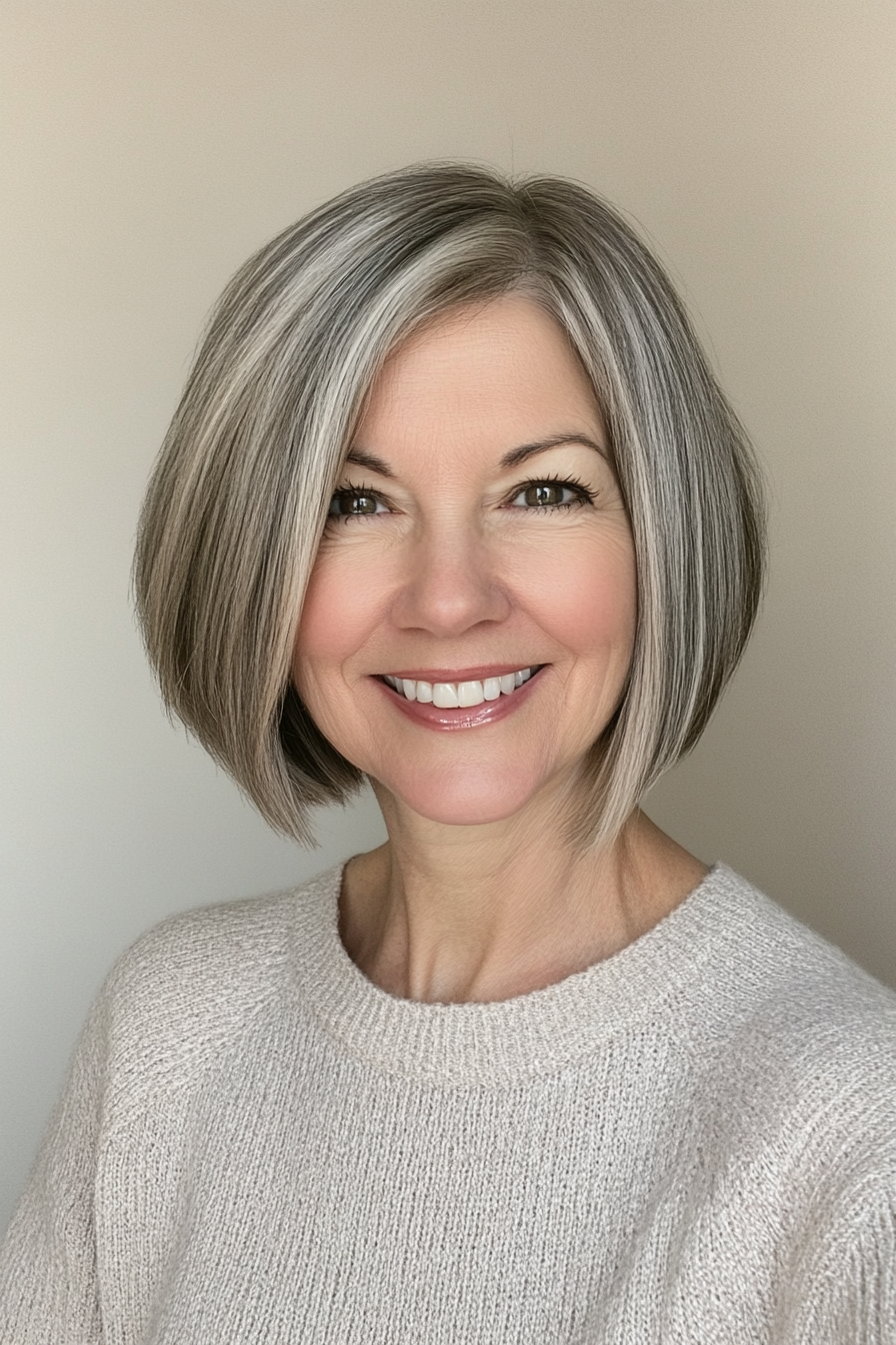18. Classic Bob in Warm Gray (Hairstyles For Older Women With Fine Hair) - Hairstyles For Older Women With Fine Hair
